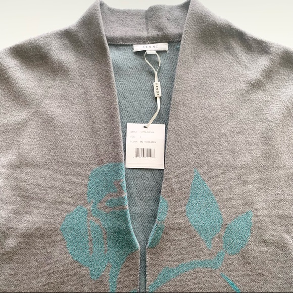 🌸New🌸 Sioni Open Front Long Sweater Top Size Large Gray Floral NWT - Picture 5 of 13
